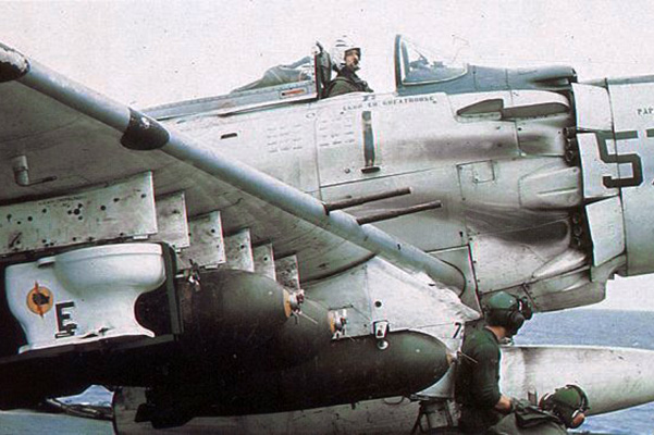 A-1H Skyraider of VA-25 with toilet bomb on USS Midway (CVA-41) in October 1965.